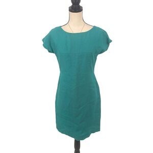 Banana‎ Republic Petite Green 100% Linen Button Back Cap Sleeve Sheath Dress 4